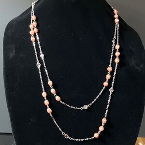 Lia Sophia “Sparkling Rosé” Pink Pearl and Silver Necklace